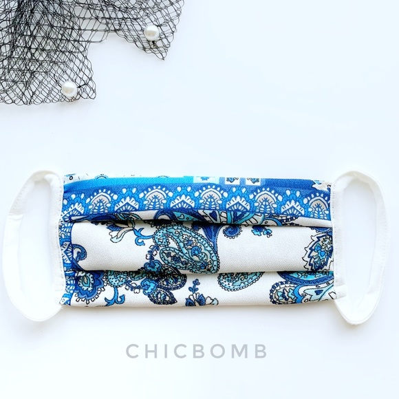 CHICBOMB Accessories - MADE IN USA LUX PAISLEY PATCHES FACE MASK - BLUE